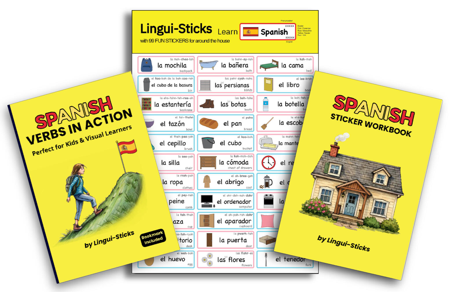 Spanish Language Learning Pack - Stickers, Verb book and Workbook